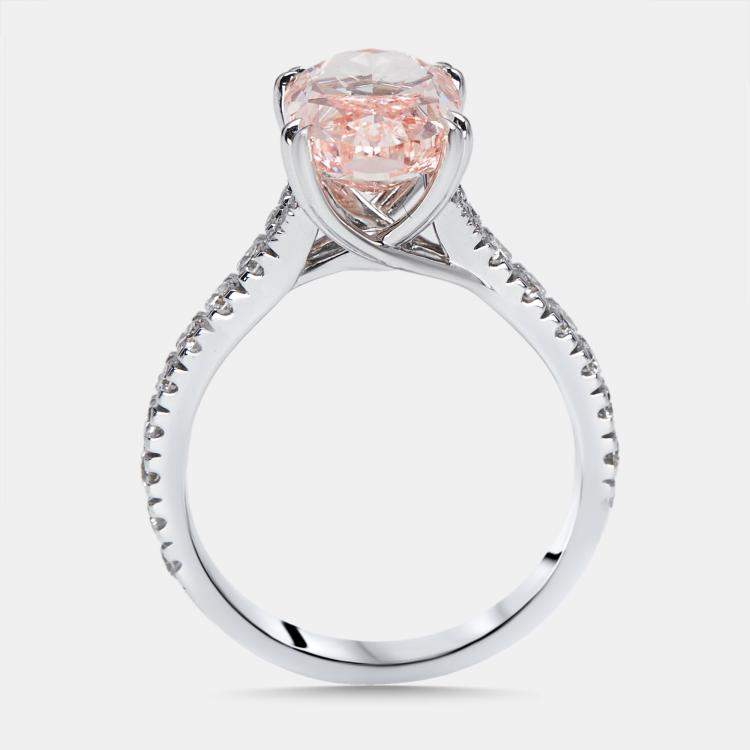 Pre Owned 4.8 cts Pink Oval, Round Lab Grown Diamonds 18k White Gold Ring Size 52