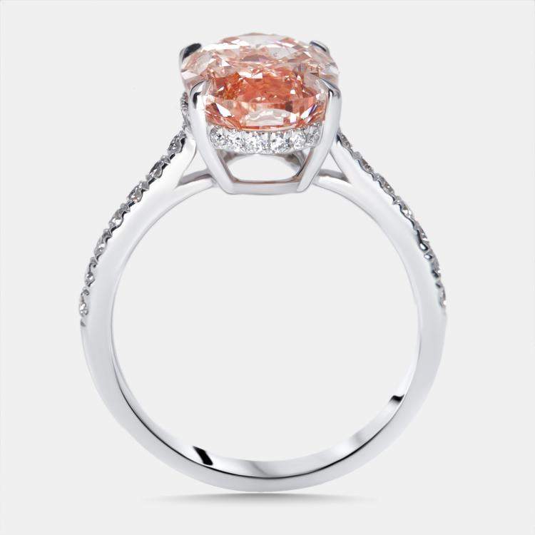 Pre Owned 5.5 cts Pink Oval, Round Lab Grown Diamonds 18k White Gold Ring Size 52