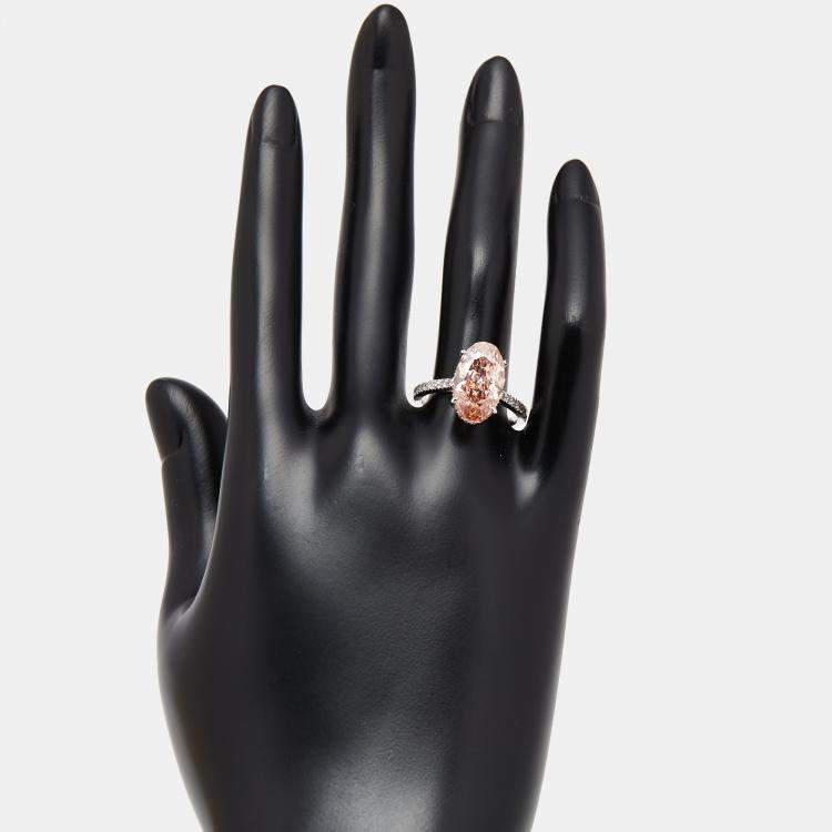 Pre Owned 5.5 cts Pink Oval, Round Lab Grown Diamonds 18k White Gold Ring Size 52