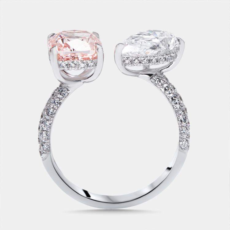 Pre Owned 4.3 cts Pink Cushion, Pear, Round Lab Grown Diamonds 18k White Gold Ring Size 52