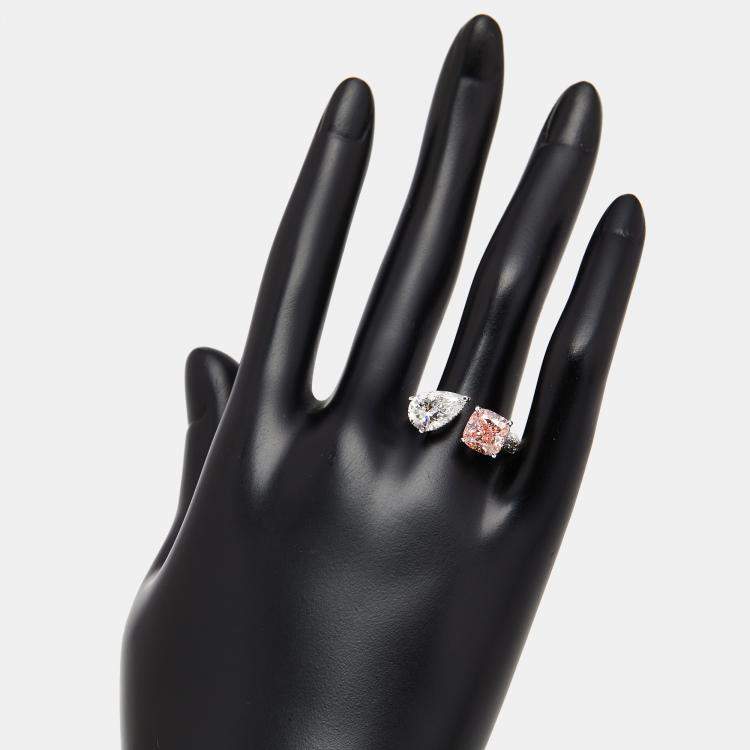 Pre Owned 4.3 cts Pink Cushion, Pear, Round Lab Grown Diamonds 18k White Gold Ring Size 52