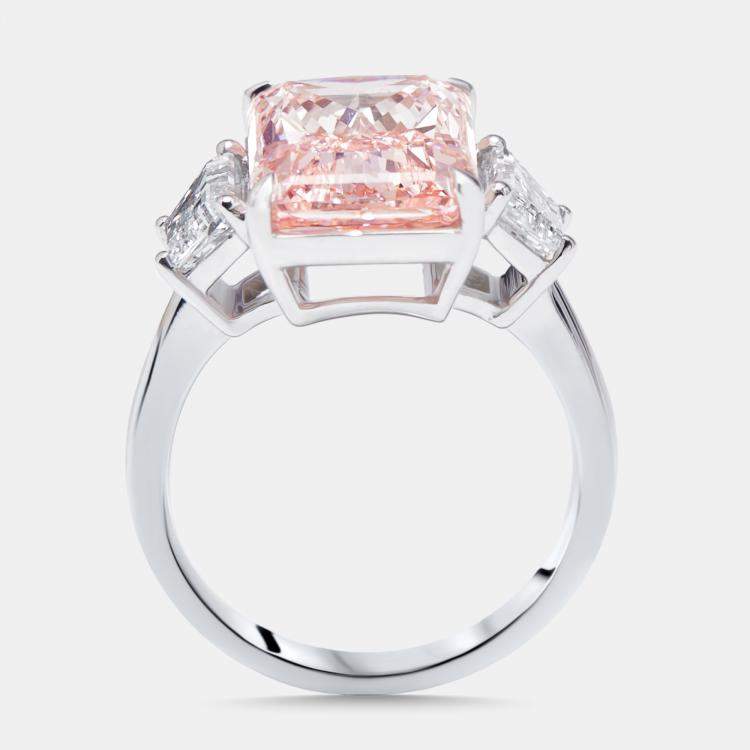 Pre Owned 8.1 cts Pink Radiant, Trapazoid Lab Grown Diamonds 18k White Gold Ring Size 52