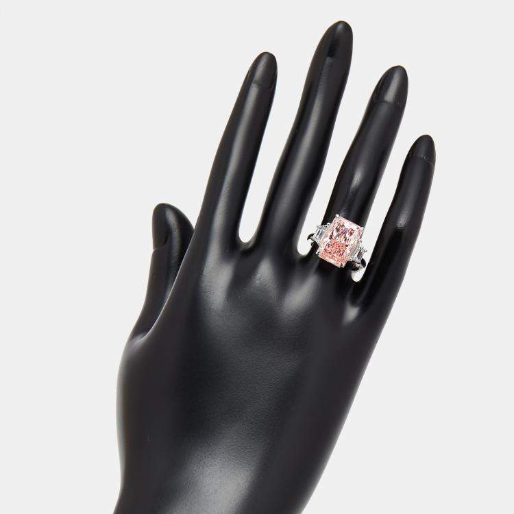 Pre Owned 8.1 cts Pink Radiant, Trapazoid Lab Grown Diamonds 18k White Gold Ring Size 52