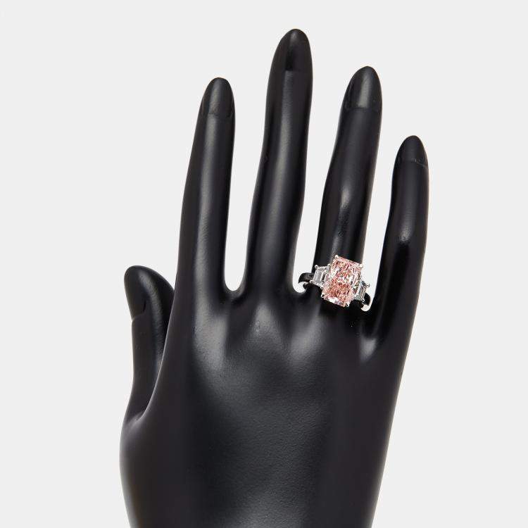 Pre Owned 5.4 cts Pink Radiant, Trapazoid Lab Grown Diamonds 18k White Gold Ring Size 52