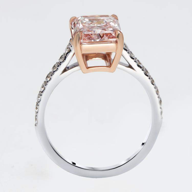 Pre Owned 3.3 cts Pink Radiant, Round Lab Grown Diamonds 18k Two Tone Gold Ring Size 52