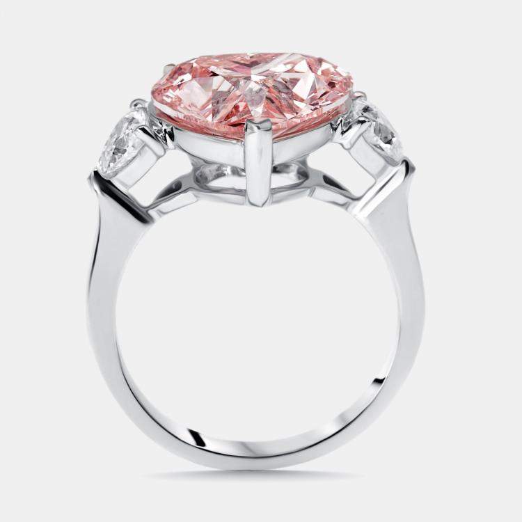 Pre Owned 5.5 cts Pink Heart, Trillion Lab Grown Diamonds 18k White Gold Ring Size 53
