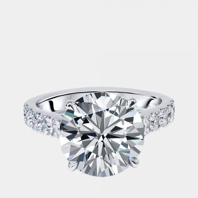 Pre Owned 5.5 cts Round Lab Grown Diamonds 18k White Gold Ring Size 53