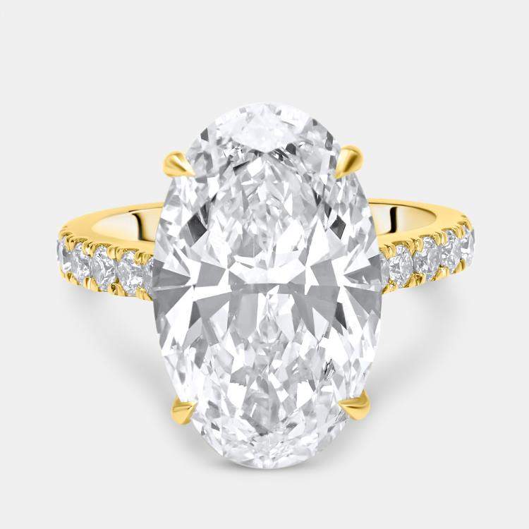 Pre Owned 7.4 cts Oval, Round Lab Grown Diamonds 18k Yellow Gold Ring Size 53