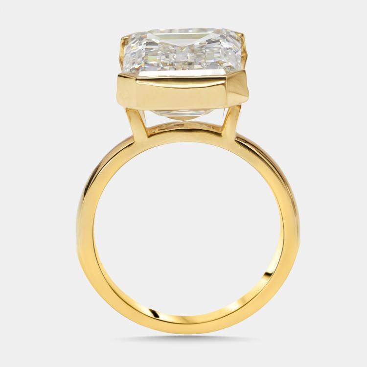 Pre Owned 10 cts Emerald Cut Lab Grown Diamonds 18k Yellow Gold Ring Size 53