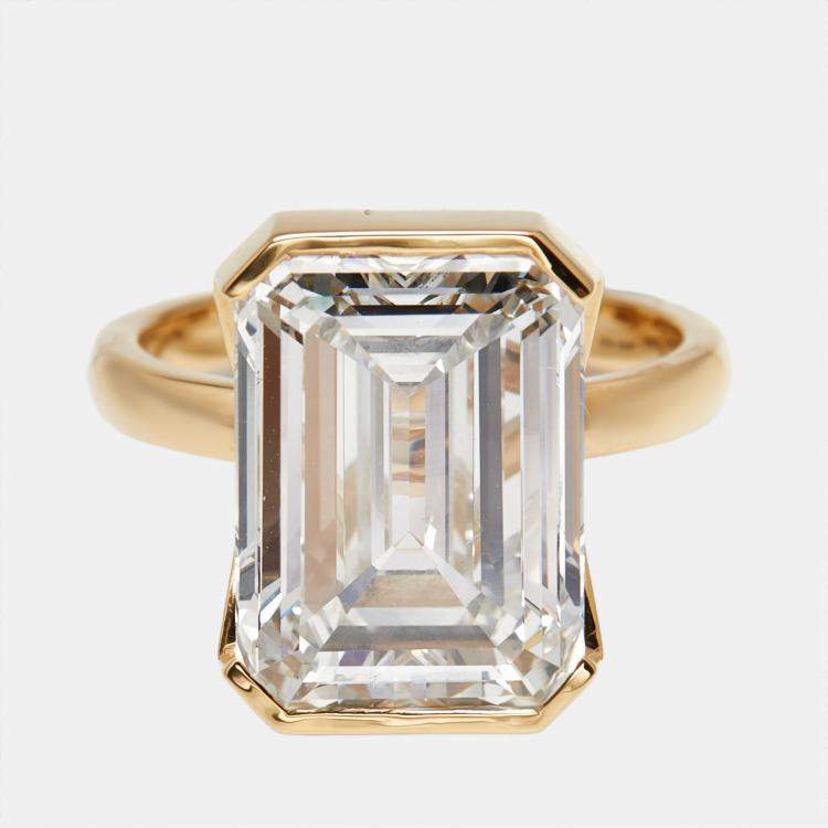 Pre Owned 10 cts Emerald Cut Lab Grown Diamonds 18k Yellow Gold Ring Size 53