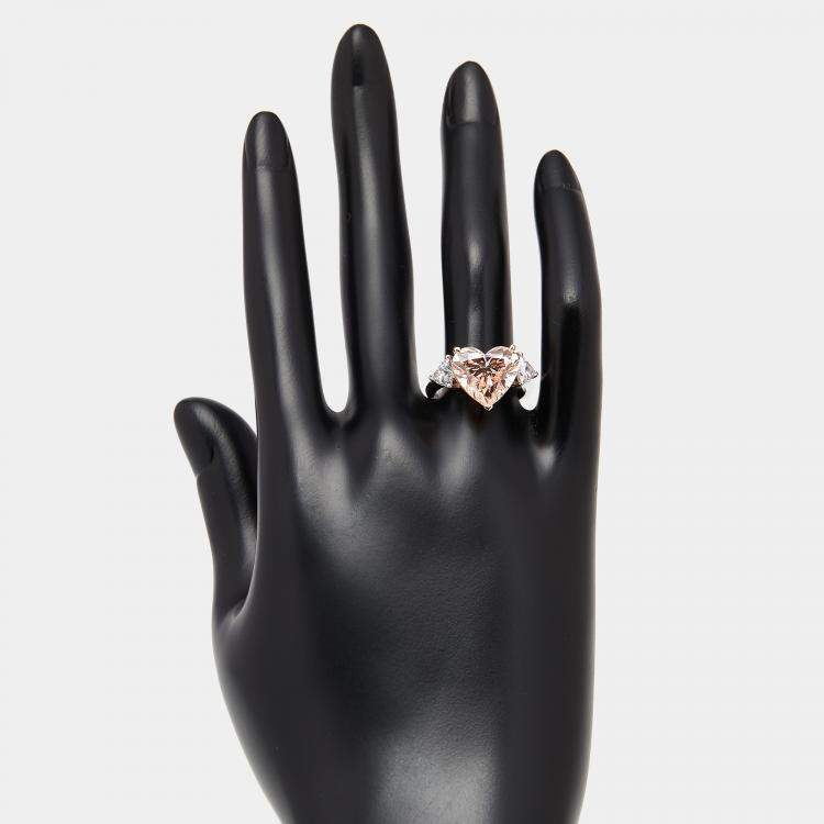 Pre Owned 6.5 cts Pink Heart, Trillion Lab Grown Diamonds 18k Two Tone Gold Ring Size 53