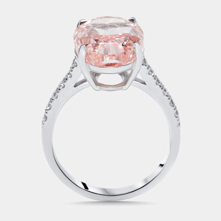 Pre Owned 8.3 cts Pink Oval, Round Lab Grown Diamonds 18k White Gold Ring Size 53