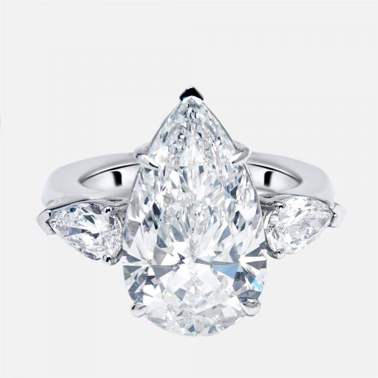 Pre Owned 7.3 cts Pear Lab Grown Diamonds 18k White Gold Ring Size 53