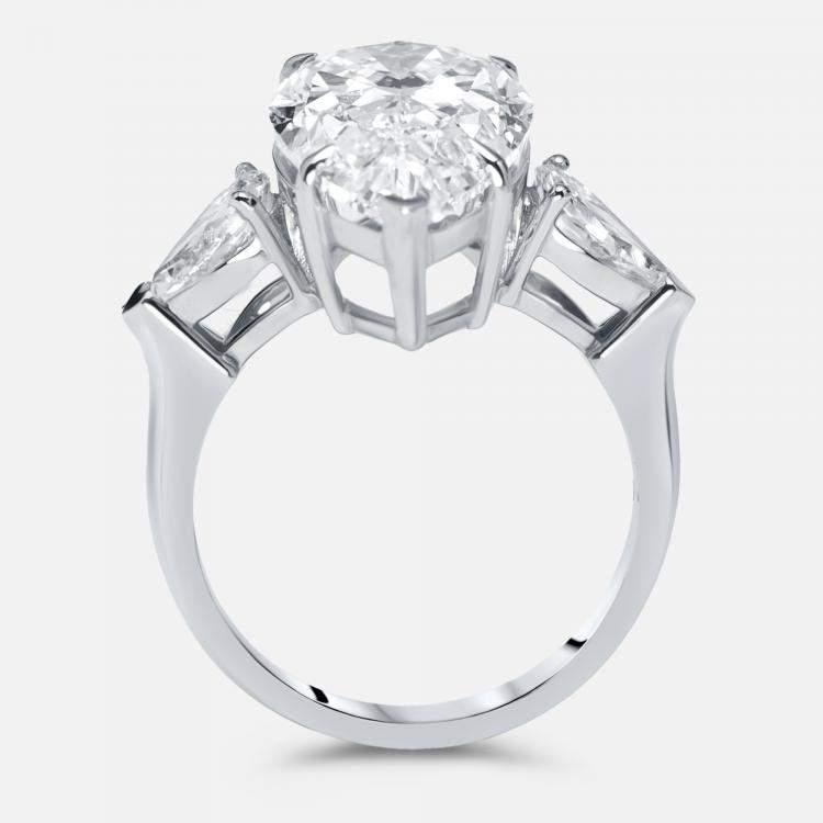 Pre Owned 7.3 cts Pear Lab Grown Diamonds 18k White Gold Ring Size 53