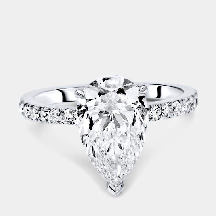 Pre Owned 5.7 cts Pear, Round Lab Grown Diamonds 18k White Gold Ring Size 53
