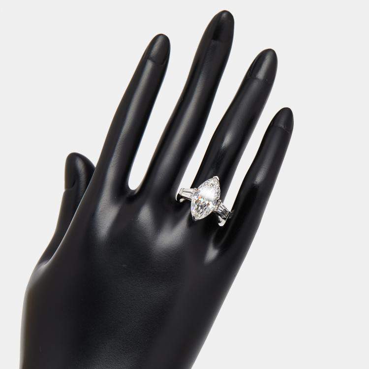 Pre Owned 5.9 cts Marquise, Trapezoid Lab Grown Diamonds 18k White Gold Ring Size 53