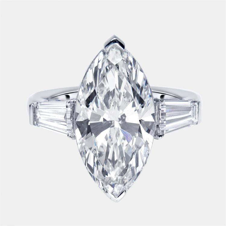 Pre Owned 5.9 cts Marquise, Trapezoid Lab Grown Diamonds 18k White Gold Ring Size 53
