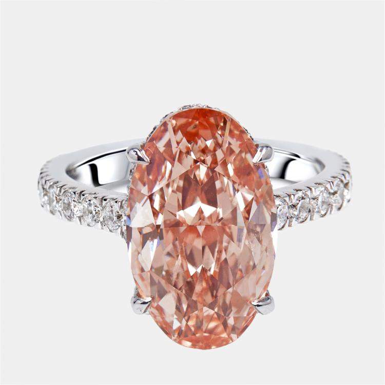 Pre Owned 5.5 cts Pink Oval, Round Lab Grown Diamonds 18k White Gold Ring Size 53