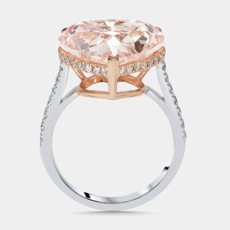 Pre Owned 9.5 cts Pink Heart, Round Lab Grown Diamonds 18k Two Tone Gold Ring Size 54
