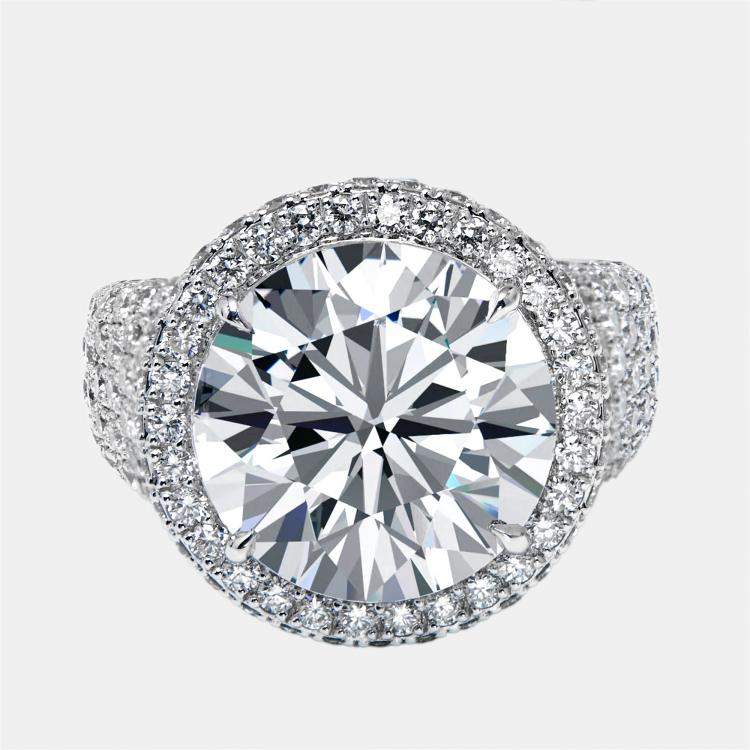 Pre Owned 13 cts Round Lab Grown Diamonds 18k White Gold Ring Size 55