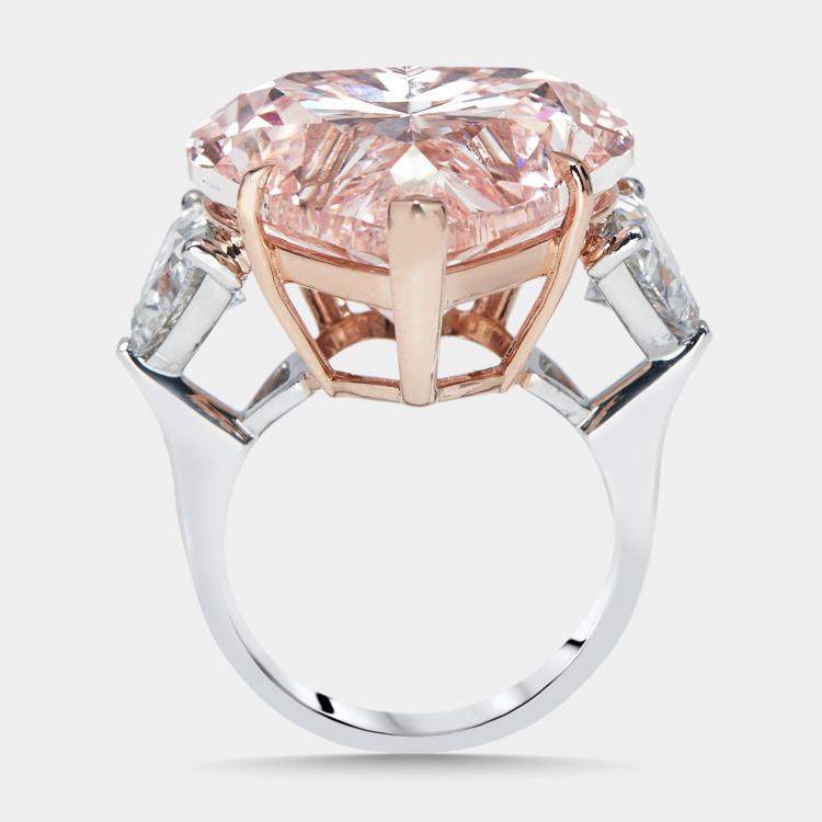 Pre Owned 24.95 cts Pink Heart, Trillion Lab Grown Diamonds 18k Two Tone Gold Ring Size 55