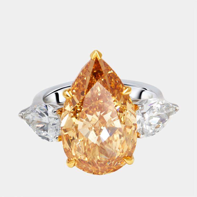 Pre Owned 13 cts Pear Lab Grown Diamonds 18k Two Tone Gold Ring Size 55