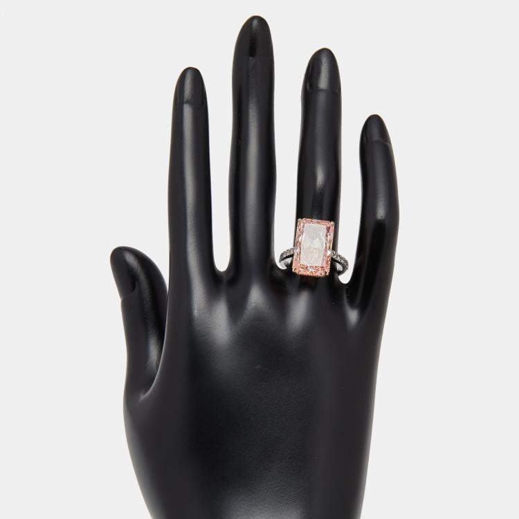 Pre Owned 10.5 cts Pink Radiant, Round Lab Grown Diamonds 18k Two Tone Gold Ring Size 55
