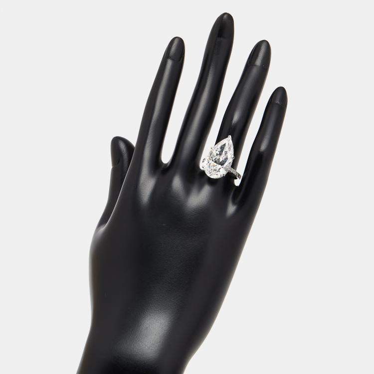 Pre Owned 10.5 cts Pear, Round Lab Grown Diamonds 18k White Gold Ring Size 55
