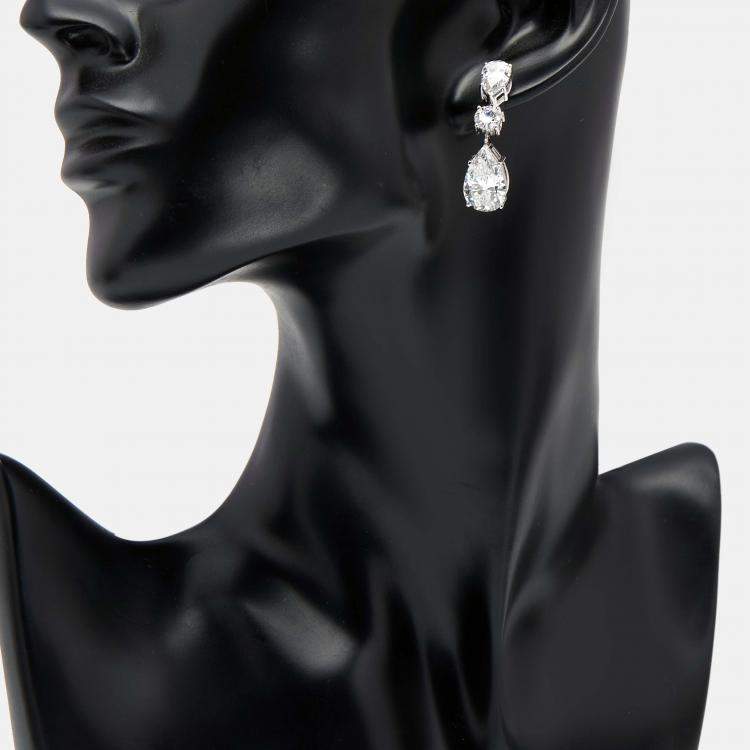 Pre Owned 10 cts Pear Round Lab Grown Diamond 18k White Gold Earrings