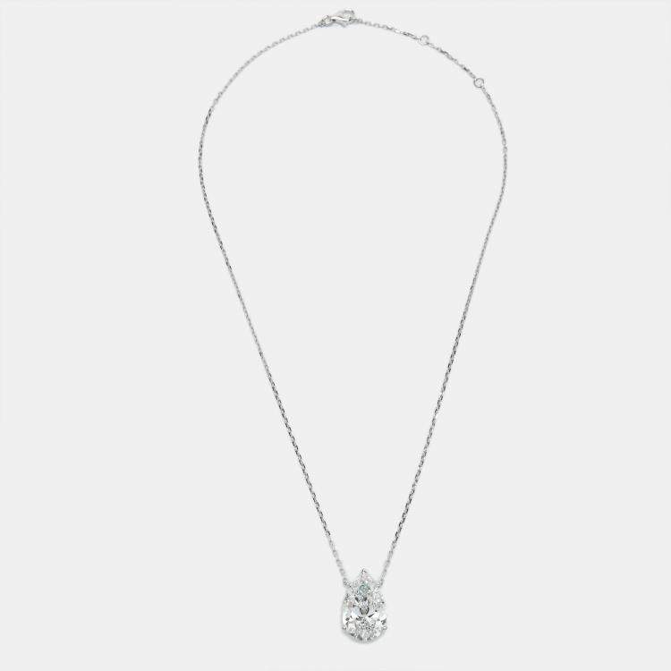 Pre Owned 8.00 cts Pear Brilliant Cut Lab Grown Diamond 18k White Gold Chain Necklace
