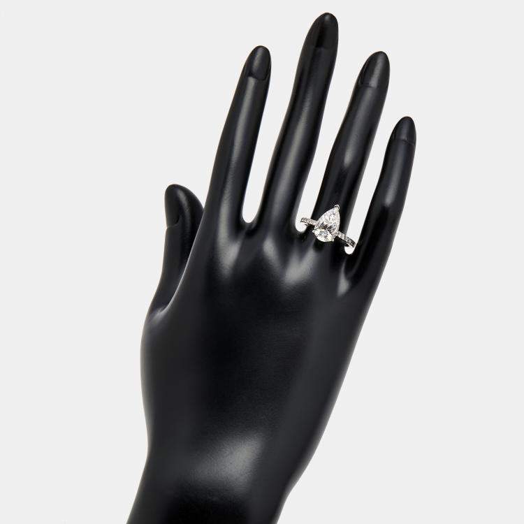 Pre Owned 3.25 cts Pear Brilliant and Round Lab Grown Diamonds 18k White Gold Ring Size 51