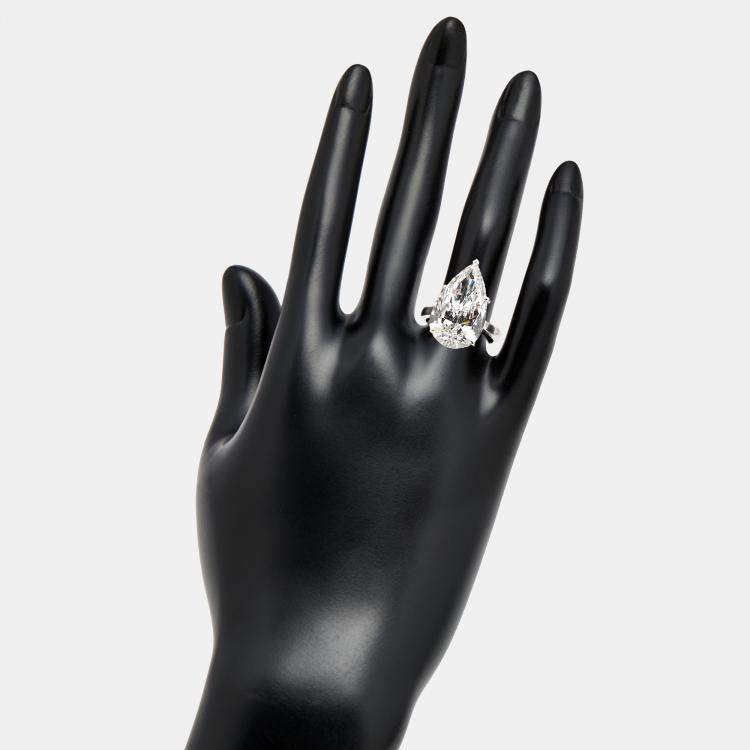 Pre Owned 7.00 cts Pear Brilliant Lab Grown Diamond 18k White Gold Ring Size 51