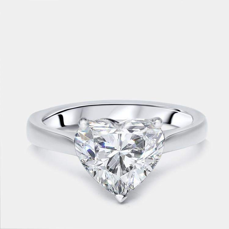 Pre Owned 3 cts Heart Lab Grown Diamonds 18k White Gold Ring Size 52