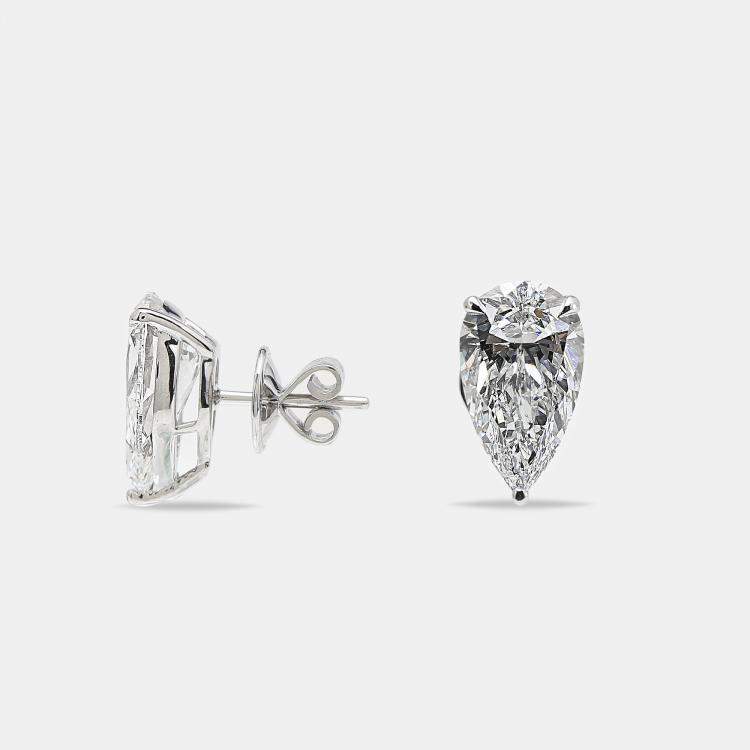 Pre Owned 6.00 cts Pear Brilliant Cut 18k White Gold Lab Grown Diamonds Solitaire Stud Earrings