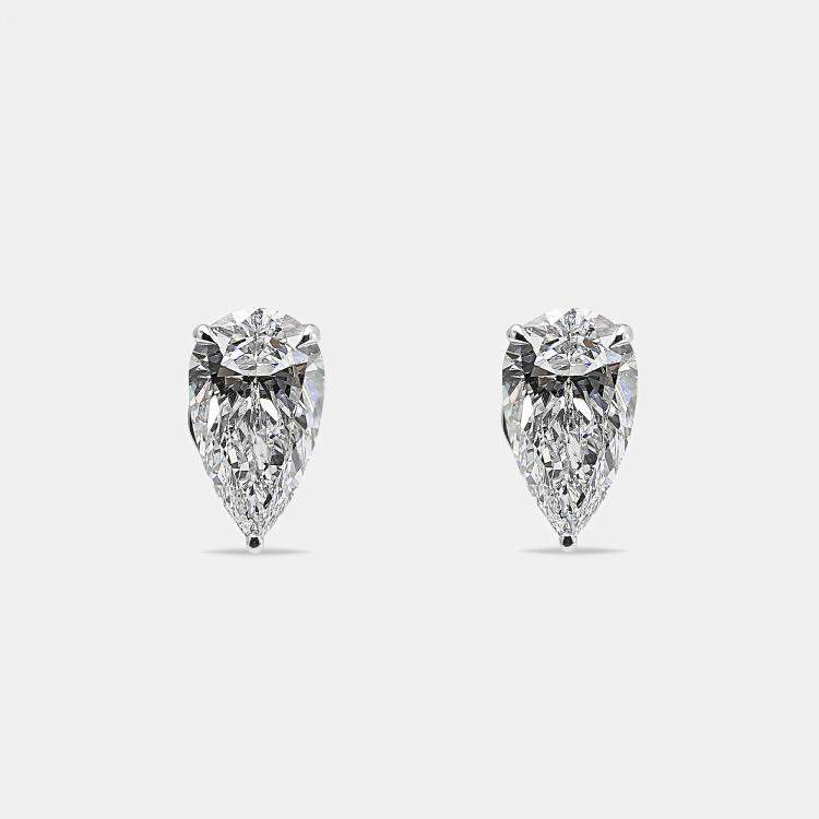 Pre Owned 6.00 cts Pear Brilliant Cut 18k White Gold Lab Grown Diamonds Solitaire Stud Earrings