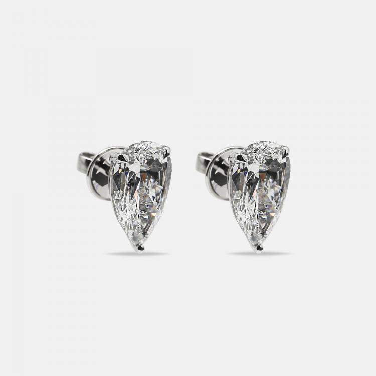Pre Owned 6.00 cts Pear Brilliant Cut 18k White Gold Lab Grown Diamonds Solitaire Stud Earrings