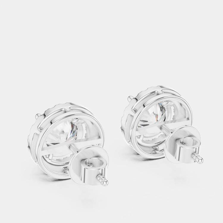 Pre Owned 2.4 cts Round 18k White Gold Solitaire Lab Grown Diamond Single Halo Earrings