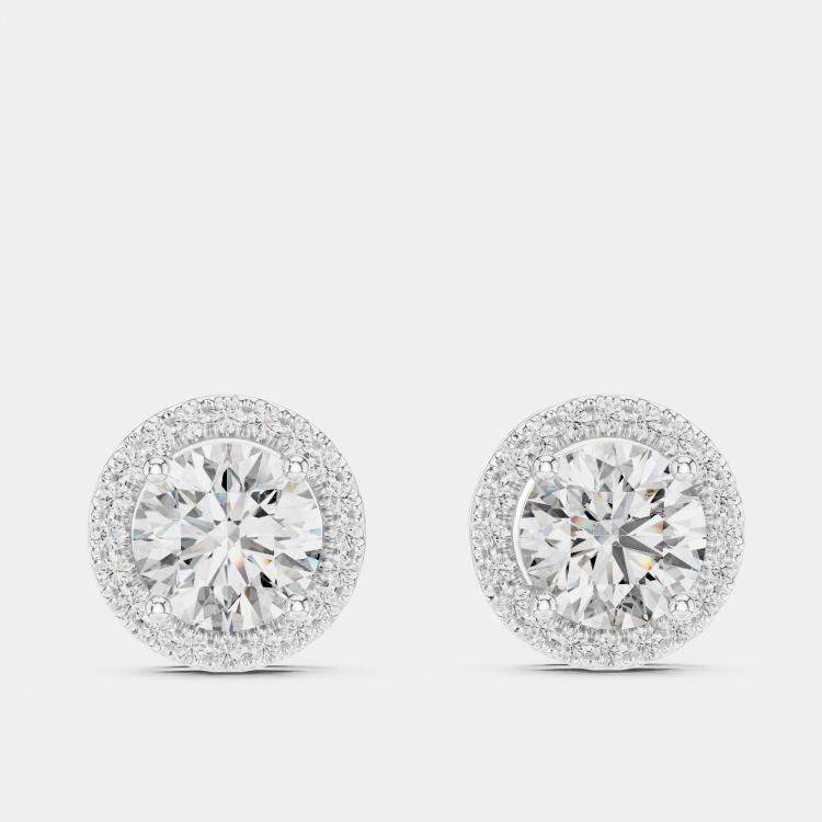 Pre Owned 2.4 cts Round 18k White Gold Solitaire Lab Grown Diamond Single Halo Earrings