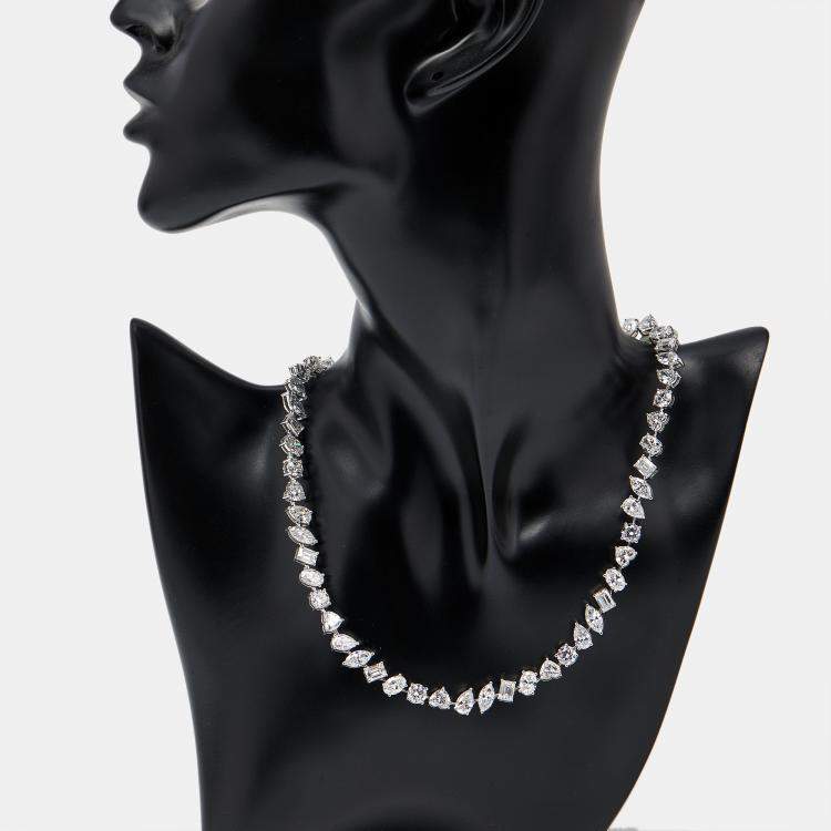 Pre Owned 35.5 cts Oval, Pear, Marquise, Emerald Cut, Heart, Round Lab Grown Diamonds 18k White Gold Necklace