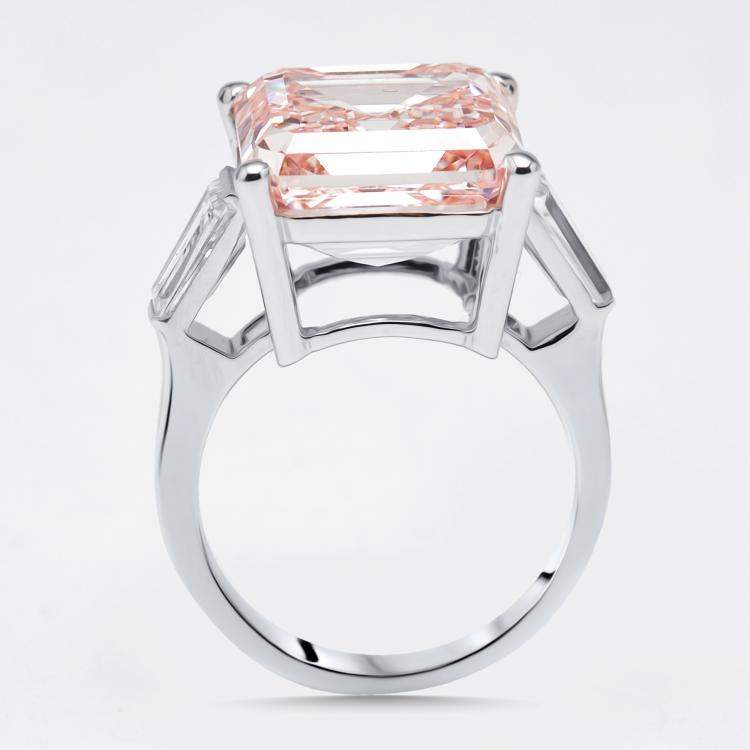 Pre Owned 13 cts Pink Asscher, Trapezoid Lab Grown Diamonds 18k White Gold Ring Size 51
