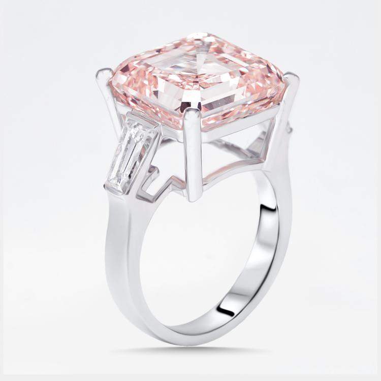 Pre Owned 13 cts Pink Asscher, Trapezoid Lab Grown Diamonds 18k White Gold Ring Size 51