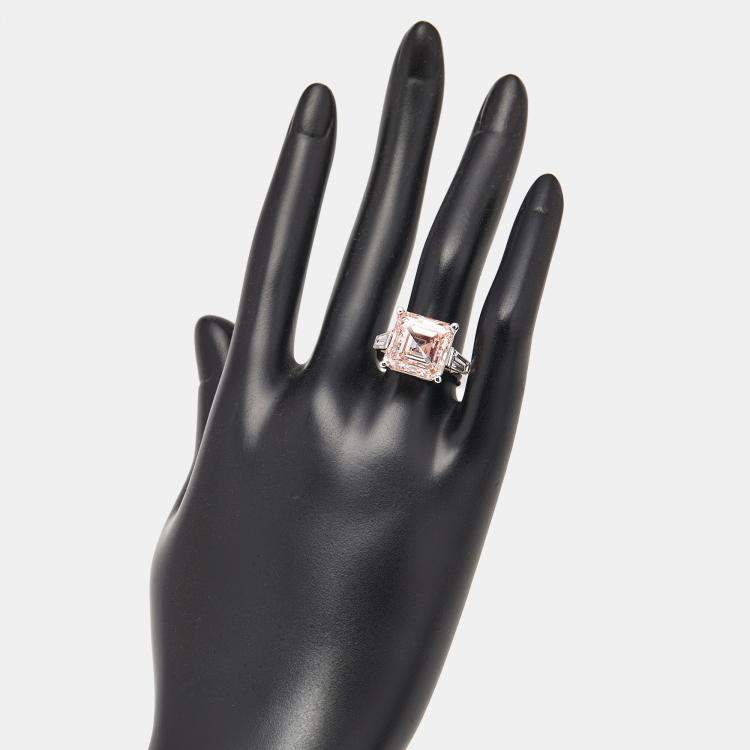 Pre Owned 13 cts Pink Asscher, Trapezoid Lab Grown Diamonds 18k White Gold Ring Size 51