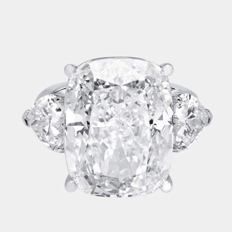 Pre Owned 17 cts Cushion, Heart Lab Grown Diamonds 18k White Gold Ring Size 51.5