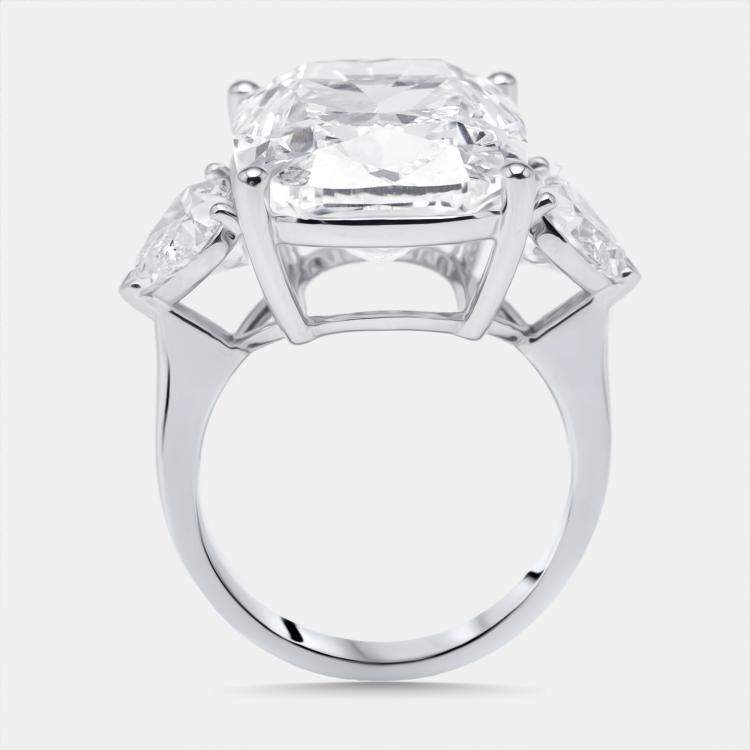 Pre Owned 17 cts Cushion, Heart Lab Grown Diamonds 18k White Gold Ring Size 51.5