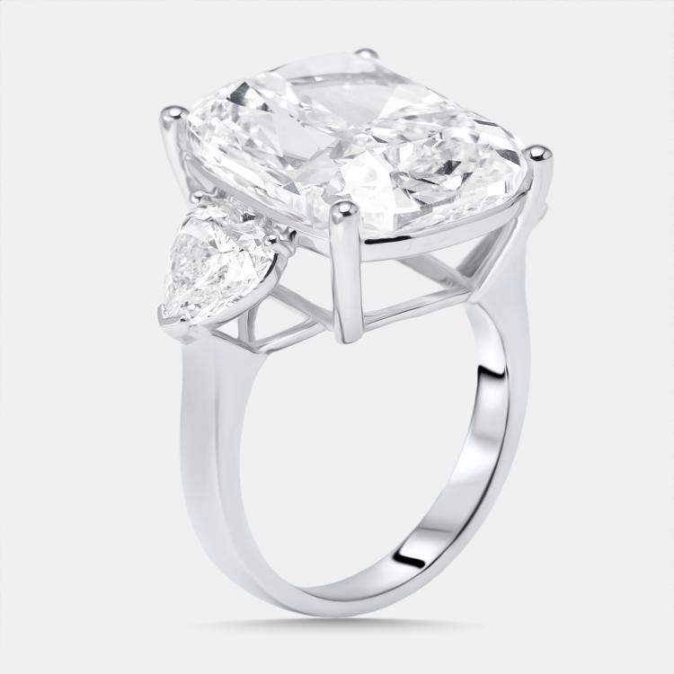 Pre Owned 17 cts Cushion, Heart Lab Grown Diamonds 18k White Gold Ring Size 51.5