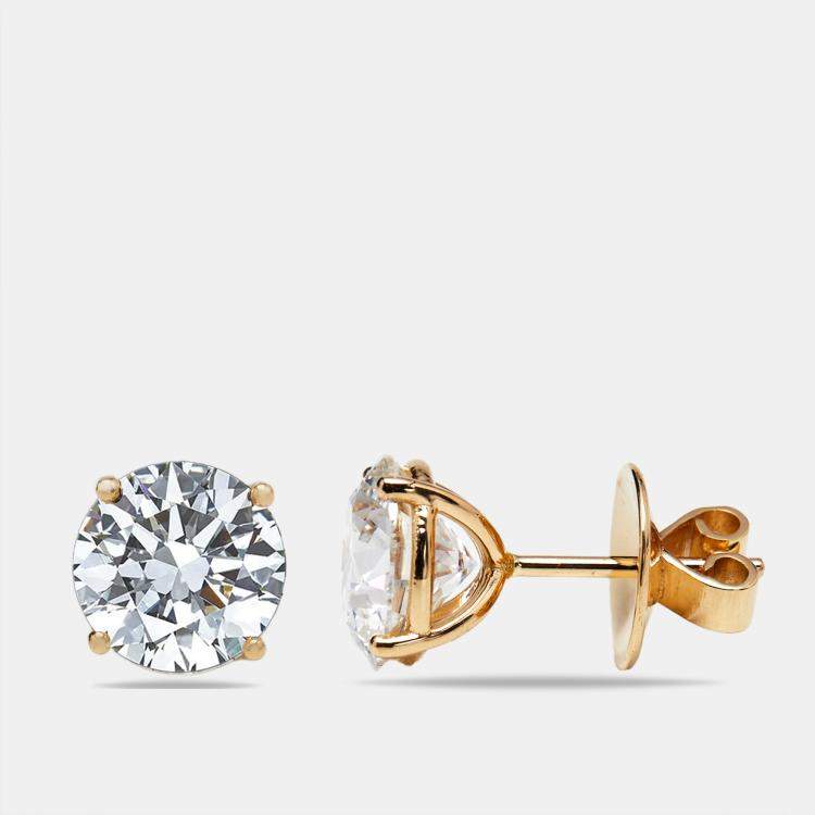 Pre Owned 6 cts Round Lab Grown Diamonds 18k Yellow Gold Earrings