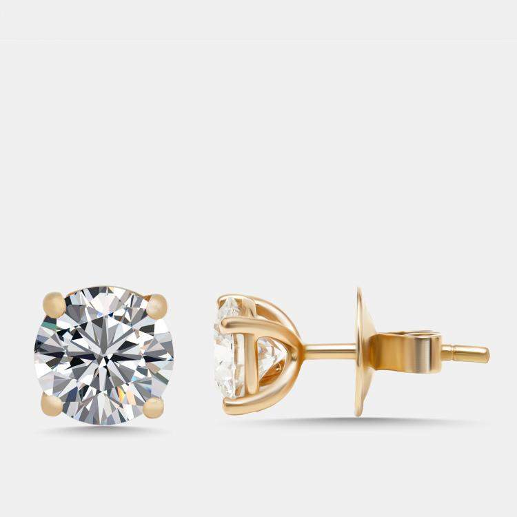 Pre Owned 2 cts Round Lab Grown Diamonds 18k Yellow Gold Earrings