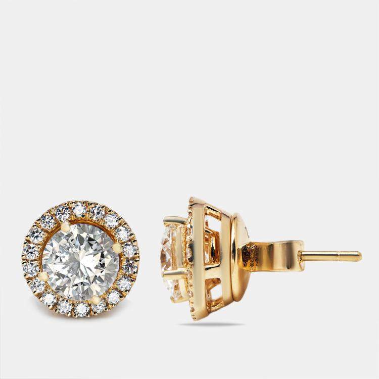 Pre Owned 1.4 cts Round Lab Grown Diamonds 18k Yellow Gold Earrings