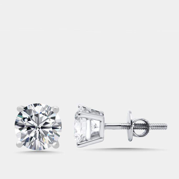 Pre Owned 2 cts Round Lab Grown Diamonds 18k White Gold Earrings