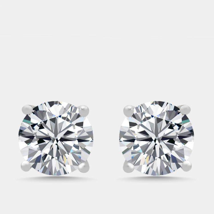 Pre Owned 2 cts Round Lab Grown Diamonds 18k White Gold Earrings
